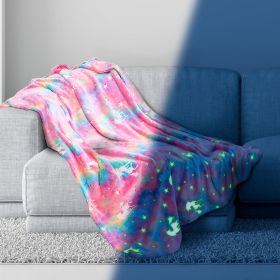 Glow in the Dark Unicorn Blanket for Girls, Boys, 50" x 60" Pink Unicorn Fleece Blanket 6 Hours Bright Glow