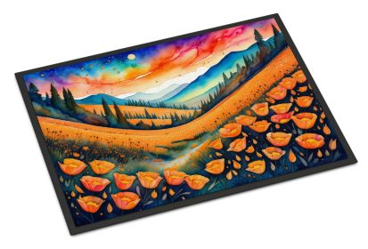 California Poppies in Color Doormat Front Door Mat Indoor Outdoor Rugs for Entryway, Non Slip Washable Low Pile, 24H X 36W