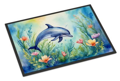 Spring Dolphin Doormat Front Door Mat Indoor Outdoor Rugs for Entryway, Non Slip Washable Low Pile, 24H X 36W