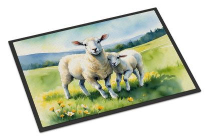 Springtime Lambs Doormat Front Door Mat Indoor Outdoor Rugs for Entryway, Non Slip Washable Low Pile, 24H X 36W