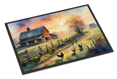 Chicken Farmyard Sunrise Doormat Front Door Mat Indoor Outdoor Rugs for Entryway, Non Slip Washable Low Pile, 24H X 36W