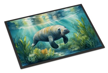 Manatee in a Seagrass Bed Doormat Front Door Mat Indoor Outdoor Rugs for Entryway, Non Slip Washable Low Pile, 24H X 36W