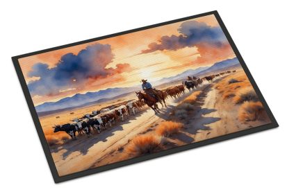 Cattle Drive at Sunset Doormat Front Door Mat Indoor Outdoor Rugs for Entryway, Non Slip Washable Low Pile, 24H X 36W