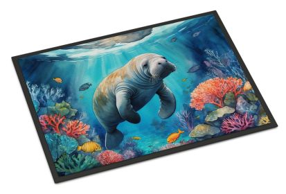 Manatee and Coral Reefs Doormat Front Door Mat Indoor Outdoor Rugs for Entryway, Non Slip Washable Low Pile, 24H X 36W