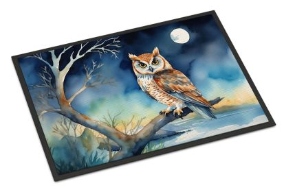 Owl Perched in Coastal Tree Doormat Front Door Mat Indoor Outdoor Rugs for Entryway, Non Slip Washable Low Pile, 24H X 36W