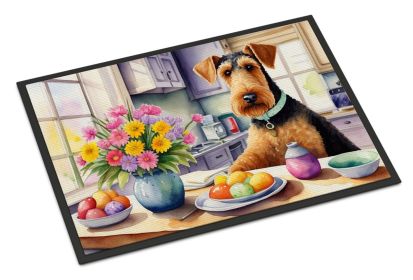 Decorating Easter Airedale Terrier Doormat Front Door Mat Indoor Outdoor Rugs for Entryway, Non Slip Washable Low Pile, 24H X 36W