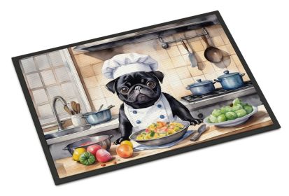 Pug The Chef Doormat Front Door Mat Indoor Outdoor Rugs for Entryway, Non Slip Washable Low Pile, 24H X 36W