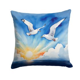 Gulls Soaring High Throw Pillow Machine Washable, Indoor Outdoor Decorative Pillow for Couch, Bed or Patio, 14Hx14W