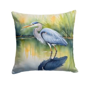 Blue Heron Stalking Prey Throw Pillow Machine Washable, Indoor Outdoor Decorative Pillow for Couch, Bed or Patio, 14Hx14W