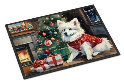 American Eskimo Cozy Christmas Doormat Front Door Mat Indoor Outdoor Rugs for Entryway, Non Slip Washable Low Pile, 24H X 36W