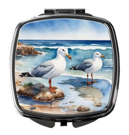 Gulls Scavenging Compact Mirror Decorative Travel Makeup Mirror for Women Girls Gifts Pocket Makeup Mirror Folding Handheld