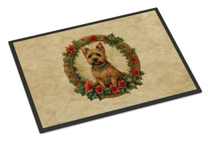 Norwich Terrier Christmas Flowers Doormat Front Door Mat Indoor Outdoor Rugs for Entryway, Non Slip Washable Low Pile, 24H X 36W