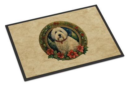 Old English Sheepdog Christmas Flowers Doormat Front Door Mat Indoor Outdoor Rugs for Entryway, Non Slip Washable Low Pile, 24H X 36W