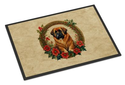 Tibetan Mastiff Christmas Flowers Doormat Front Door Mat Indoor Outdoor Rugs for Entryway, Non Slip Washable Low Pile, 24H X 36W