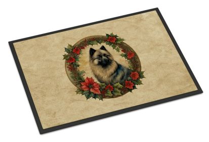 Keeshond Christmas Flowers Doormat Front Door Mat Indoor Outdoor Rugs for Entryway, Non Slip Washable Low Pile, 24H X 36W