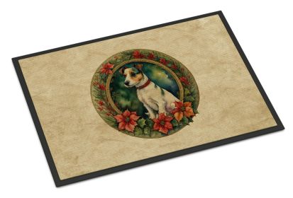 Jack Russell Terrier Christmas Flowers Doormat Front Door Mat Indoor Outdoor Rugs for Entryway, Non Slip Washable Low Pile, 24H X 36W