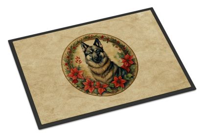 Norwegian Elkhound Christmas Flowers Doormat Front Door Mat Indoor Outdoor Rugs for Entryway, Non Slip Washable Low Pile, 24H X 36W