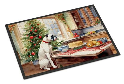 White Boxer Christmas Cookies Doormat Front Door Mat Indoor Outdoor Rugs for Entryway, Non Slip Washable Low Pile, 24H X 36W