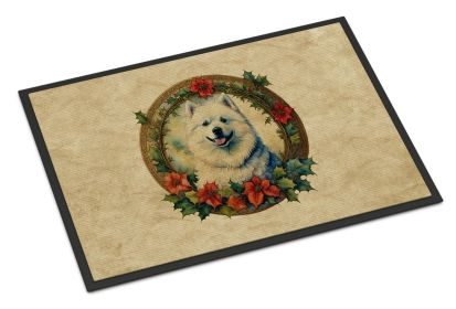 Samoyed Christmas Flowers Doormat Front Door Mat Indoor Outdoor Rugs for Entryway, Non Slip Washable Low Pile, 24H X 36W