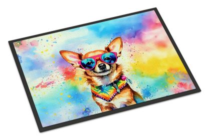 Chihuahua Hippie Dawg Doormat Front Door Mat Indoor Outdoor Rugs for Entryway, Non Slip Washable Low Pile, 24H X 36W