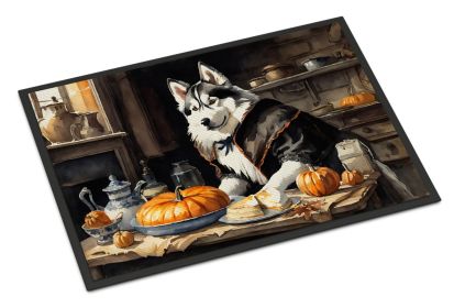 Siberian Husky Fall Kitchen Pumpkins Doormat Front Door Mat Indoor Outdoor Rugs for Entryway, Non Slip Washable Low Pile, 24H X 36W