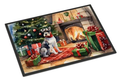 Schnauzer Cozy Christmas Doormat Front Door Mat Indoor Outdoor Rugs for Entryway, Non Slip Washable Low Pile, 24H X 36W