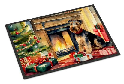 Welsh Terrier Cozy Christmas Doormat Front Door Mat Indoor Outdoor Rugs for Entryway, Non Slip Washable Low Pile, 24H X 36W