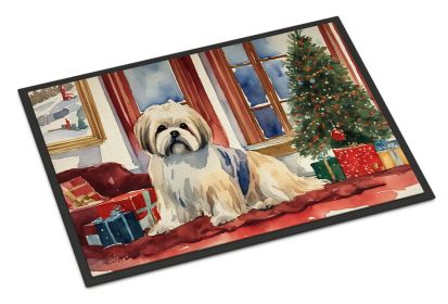 Lhasa Apso Cozy Christmas Doormat Front Door Mat Indoor Outdoor Rugs for Entryway, Non Slip Washable Low Pile, 24H X 36W