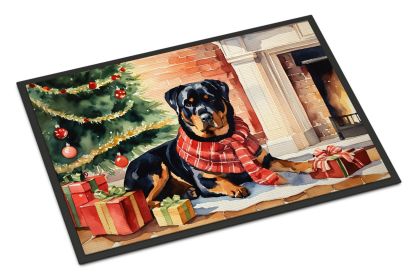 Rottweiler Cozy Christmas Doormat Front Door Mat Indoor Outdoor Rugs for Entryway, Non Slip Washable Low Pile, 24H X 36W