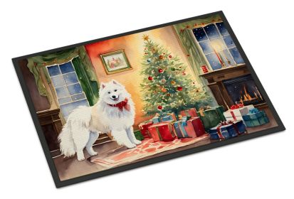 Samoyed Cozy Christmas Doormat Front Door Mat Indoor Outdoor Rugs for Entryway, Non Slip Washable Low Pile, 24H X 36W