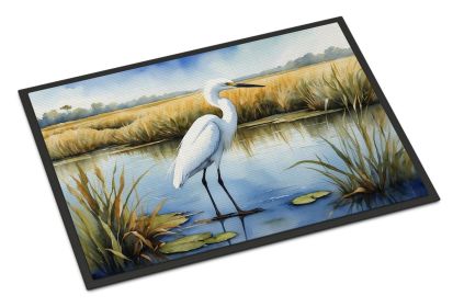 Snowy Egret in Coastal Marshes Doormat Front Door Mat Indoor Outdoor Rugs for Entryway, Non Slip Washable Low Pile, 24H X 36W