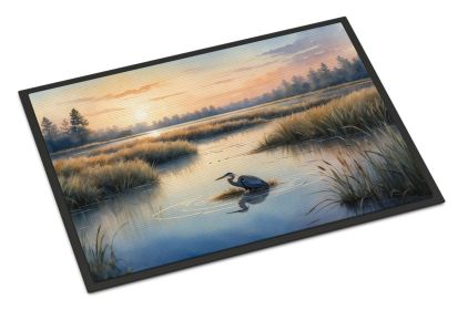 Wetland Wonders Blue Heron Doormat Front Door Mat Indoor Outdoor Rugs for Entryway, Non Slip Washable Low Pile, 24H X 36W