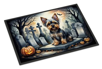 Yorkshire Terrier Spooky Halloween Doormat Front Door Mat Indoor Outdoor Rugs for Entryway, Non Slip Washable Low Pile, 24H X 36W