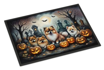 Pomeranian Spooky Halloween Doormat Front Door Mat Indoor Outdoor Rugs for Entryway, Non Slip Washable Low Pile, 24H X 36W