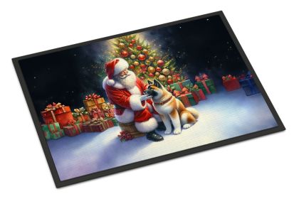 Akita and Santa Claus Doormat Front Door Mat Indoor Outdoor Rugs for Entryway, Non Slip Washable Low Pile, 24H X 36W