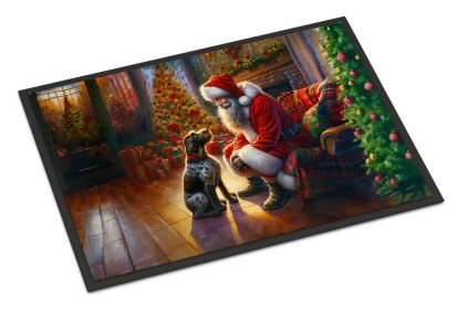 German Wirehaired Pointer and Santa Claus Doormat Front Door Mat Indoor Outdoor Rugs for Entryway, Non Slip Washable Low Pile, 24H X 36W