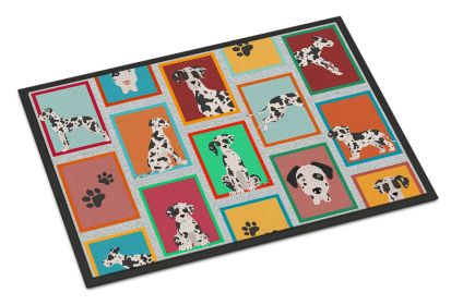 Lots of Harlequin Natural Ears Great Dane Doormat Front Door Mat Indoor Outdoor Rugs for Entryway, Non Slip Washable Low Pile, 24H X 36W