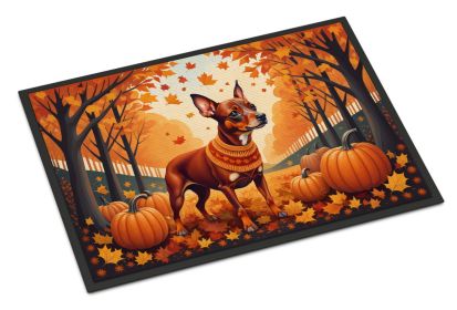 Red Miniature Pinscher Fall Doormat Front Door Mat Indoor Outdoor Rugs for Entryway, Non Slip Washable Low Pile, 24H X 36W