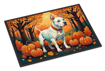 White Pit Bull Terrier Fall Doormat Front Door Mat Indoor Outdoor Rugs for Entryway, Non Slip Washable Low Pile, 24H X 36W