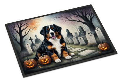 Bernese Mountain Dog Spooky Halloween Doormat Front Door Mat Indoor Outdoor Rugs for Entryway, Non Slip Washable Low Pile, 24H X 36W