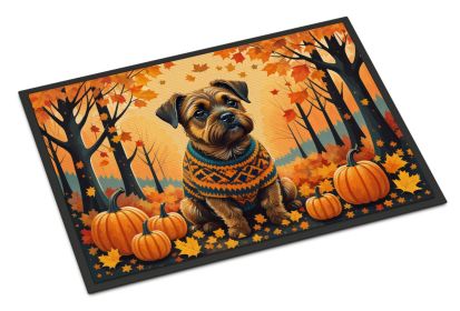 Border Terrier Fall Doormat Front Door Mat Indoor Outdoor Rugs for Entryway, Non Slip Washable Low Pile, 24H X 36W