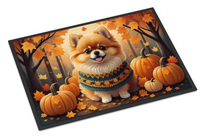 Pomeranian Fall Doormat Front Door Mat Indoor Outdoor Rugs for Entryway, Non Slip Washable Low Pile, 24H X 36W