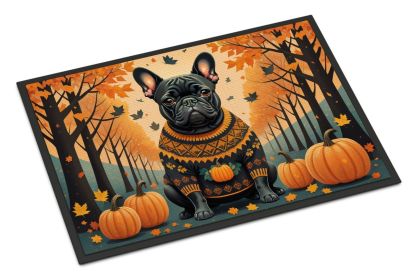 Black French Bulldog Fall Doormat Front Door Mat Indoor Outdoor Rugs for Entryway, Non Slip Washable Low Pile, 24H X 36W