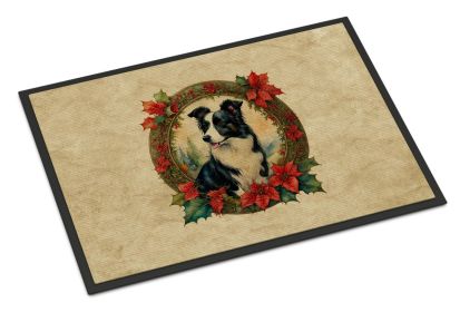 Border Collie Christmas Flowers Doormat Front Door Mat Indoor Outdoor Rugs for Entryway, Non Slip Washable Low Pile, 24H X 36W