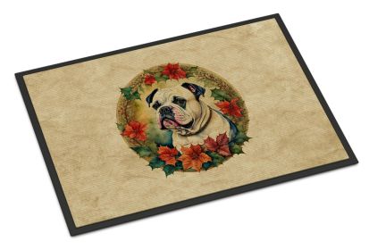 American Bulldog Christmas Flowers Doormat Front Door Mat Indoor Outdoor Rugs for Entryway, Non Slip Washable Low Pile, 24H X 36W