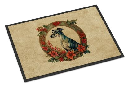 Greyhound Christmas Flowers Doormat Front Door Mat Indoor Outdoor Rugs for Entryway, Non Slip Washable Low Pile, 24H X 36W