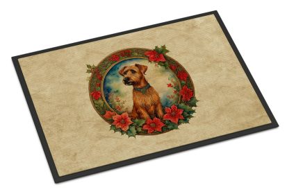 Irish Terrier Christmas Flowers Doormat Front Door Mat Indoor Outdoor Rugs for Entryway, Non Slip Washable Low Pile, 24H X 36W