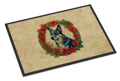 Australian Cattle Dog Christmas Flowers Doormat Front Door Mat Indoor Outdoor Rugs for Entryway, Non Slip Washable Low Pile, 24H X 36W