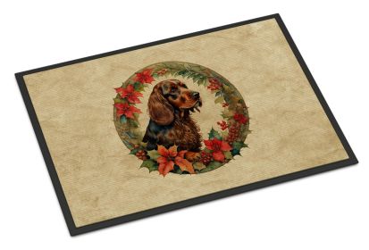 Field Spaniel Christmas Flowers Doormat Front Door Mat Indoor Outdoor Rugs for Entryway, Non Slip Washable Low Pile, 24H X 36W