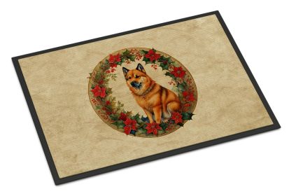 Finnish Spitz Christmas Flowers Doormat Front Door Mat Indoor Outdoor Rugs for Entryway, Non Slip Washable Low Pile, 24H X 36W